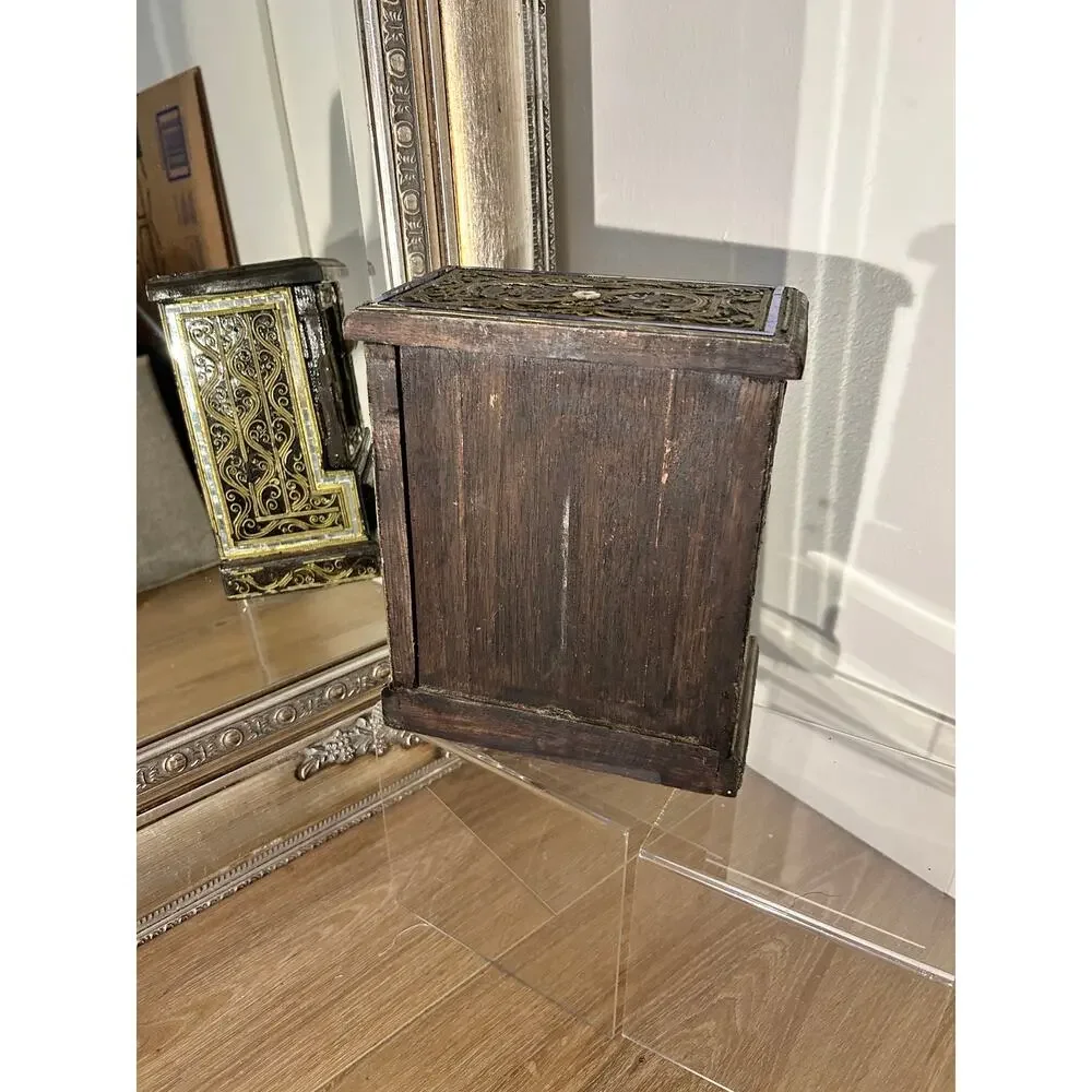 Vintage Thai Wooden Jewelry Box Mini Cabinet Armoire Boho Trinket Chest